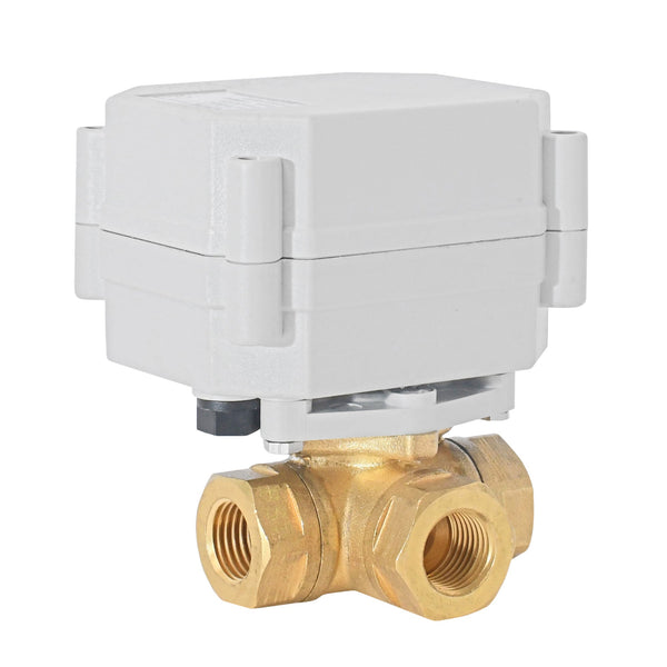 HSH-Flo Brass 3 Way L-type AC/DC9-24V CR706 Electric Motorized Ball Valve 7 Wires Switching Control Valve Auto Return When Power Off & Position Feedback