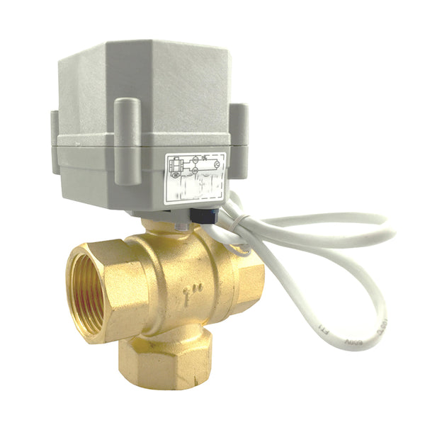 HSH-Flo Brass 3 Way T-type DC12V CR301 Electric Motorized Ball Valve 3 Wires Switching Control Valve
