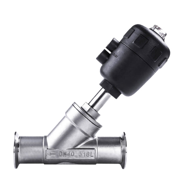 Pneumatic Angle Seat Valve Plastic/Stainless Steel Actuator Single-acting Normally Closed Stainless Steel Quick Install Clamp Type