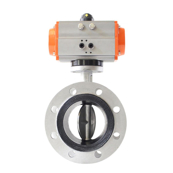 Pneumatic Stainless Steel Flange Type Butterfly Valve Corrosion Resistance PTFE Seat Stainless Steel Plate Butterfly Valve